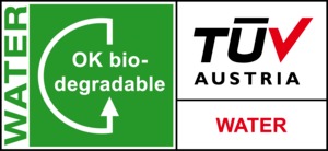 TÜV Austria OK Biodegradable WATER certifikačné logo – biologicky rozložiteľné biomateriály vo vode ISO 14851